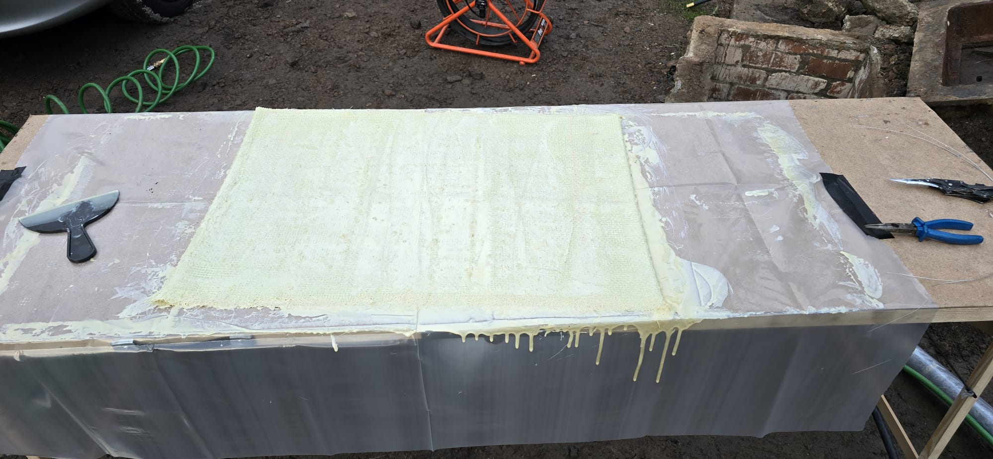 Patch lining secured and readied for insertion